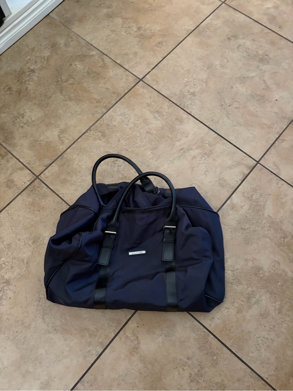 Michael Kors Navy Weekender Duffel Bag with Black Trim